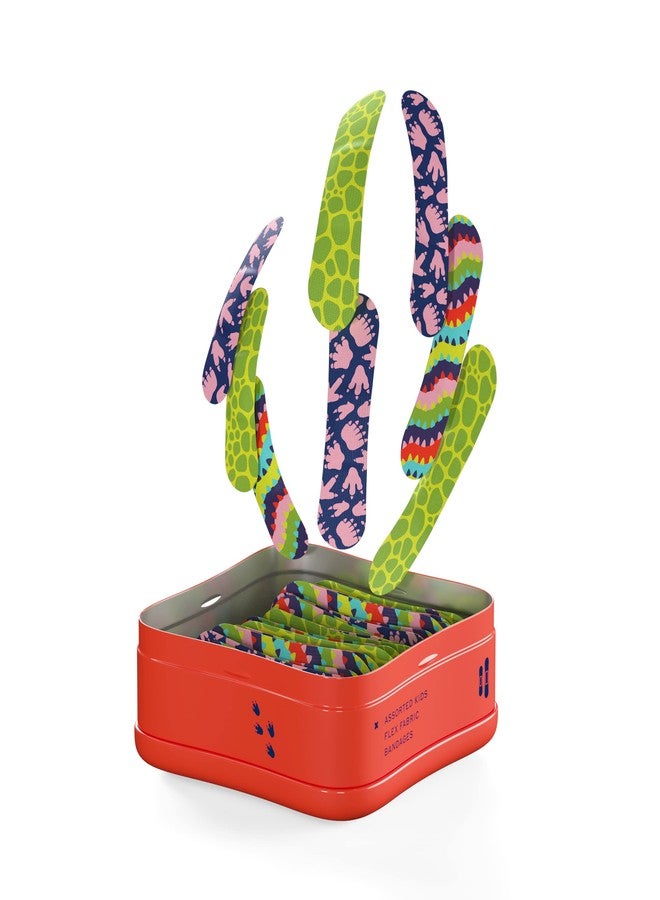 Welly Bandages | Adhesive Flexible Fabric Bravery Badges | Assorted Shapes for Minor Cuts, Scrapes, and Wounds | Colorful and Fun First Aid Tin | Dinosaur Patterns - 48 Count - Image 3